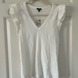 Express White Ruffle Sleeve Top